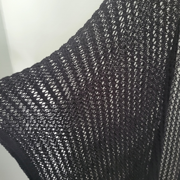 Open Weave Ruana Cover Up Long Cardigan Duster Shrug Black One Size New - Picture 2 of 5